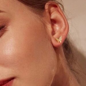 GOLD 14k Gold Plated Cubic Zirconia Butterfly Stud Earrings